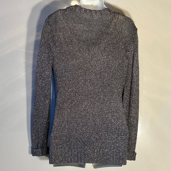 Studio Y SZ XL Silver Gray Metallic Cardigan Button Front 80's comfy Party Bling - Picture 5 of 10
